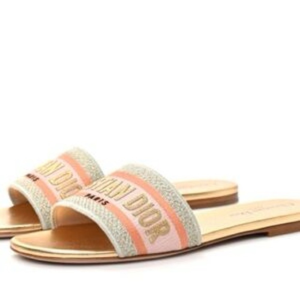 Dior…Dway….52K Platinum Embroidered Logo Slides…Sz: 38….New In Box $870.00 - Picture 4 of 6